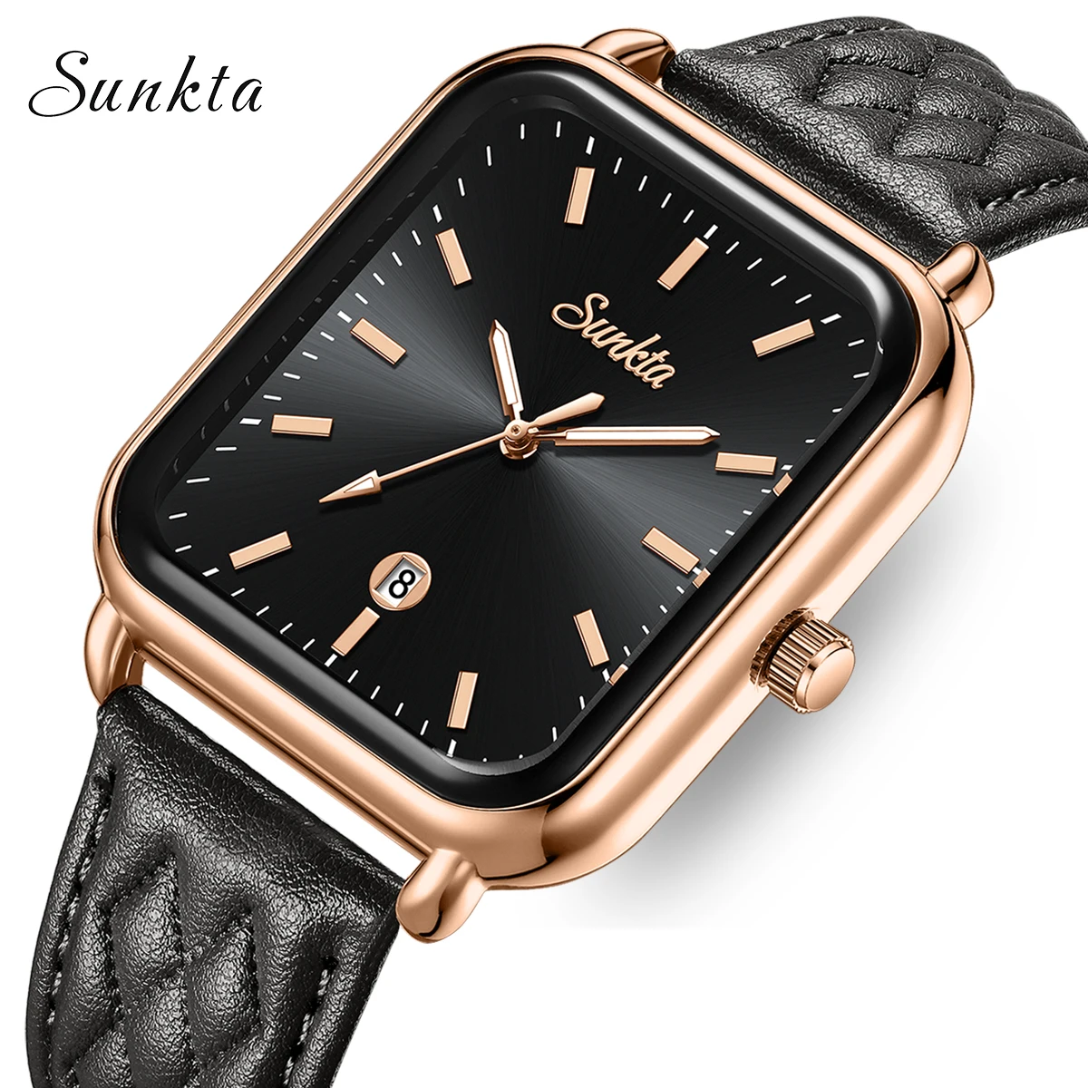 

SUNKTA Women's Watches Original Leather Strap Fashion Square Waterproof Luminous Women's Quartz Wristwatches With Gift Box
