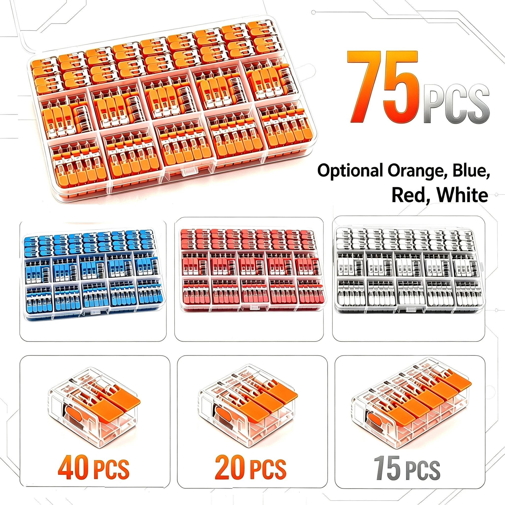 10-75PCS Electrical Lever Wire Connector 2/3/4/5 Port Quick Wiring Terminal Compact Cable Splicing Connector DIY Kit 450V/32A