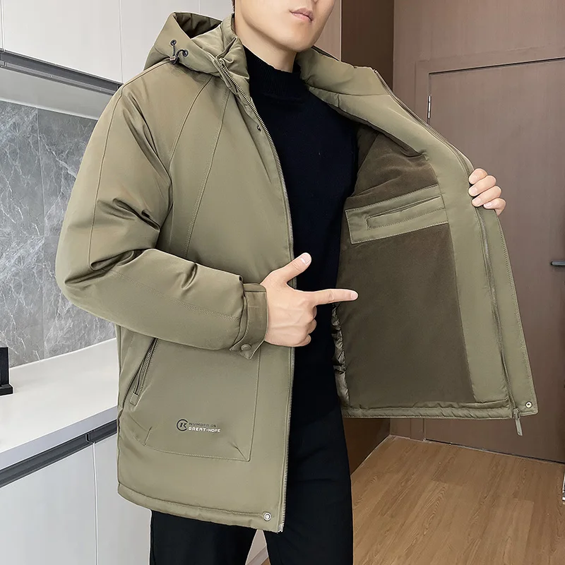 

Мужская зимняя утепленная хлопковая куртка с капюшоном, повседневная теплая, защищающая от холода, для отцов, стандартный крой, полиэстер, деловой стиль