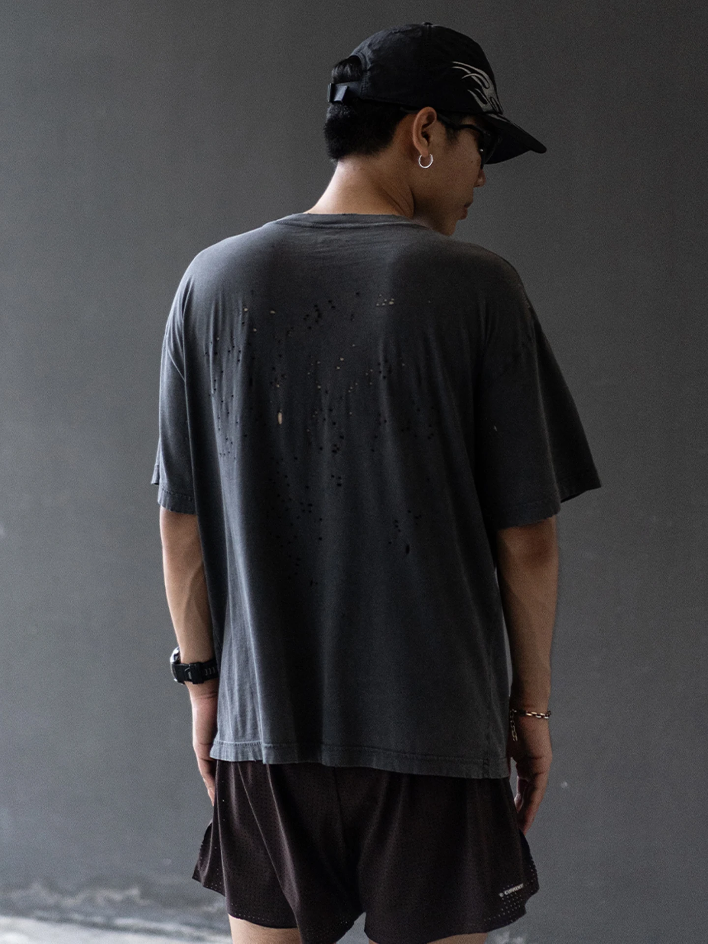 MothTech Satisfy Running Short Sleeve Cotton T-Shirt Vintage Print Running Hole Pure Cotton Sweat Absorbent Sport Style