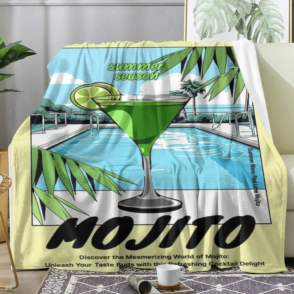 Cocktail Drink Mojito Throw Soft Flannel Throw Lightweight Summer Home Nap Blanket for Sofa Cozy Bed Travel