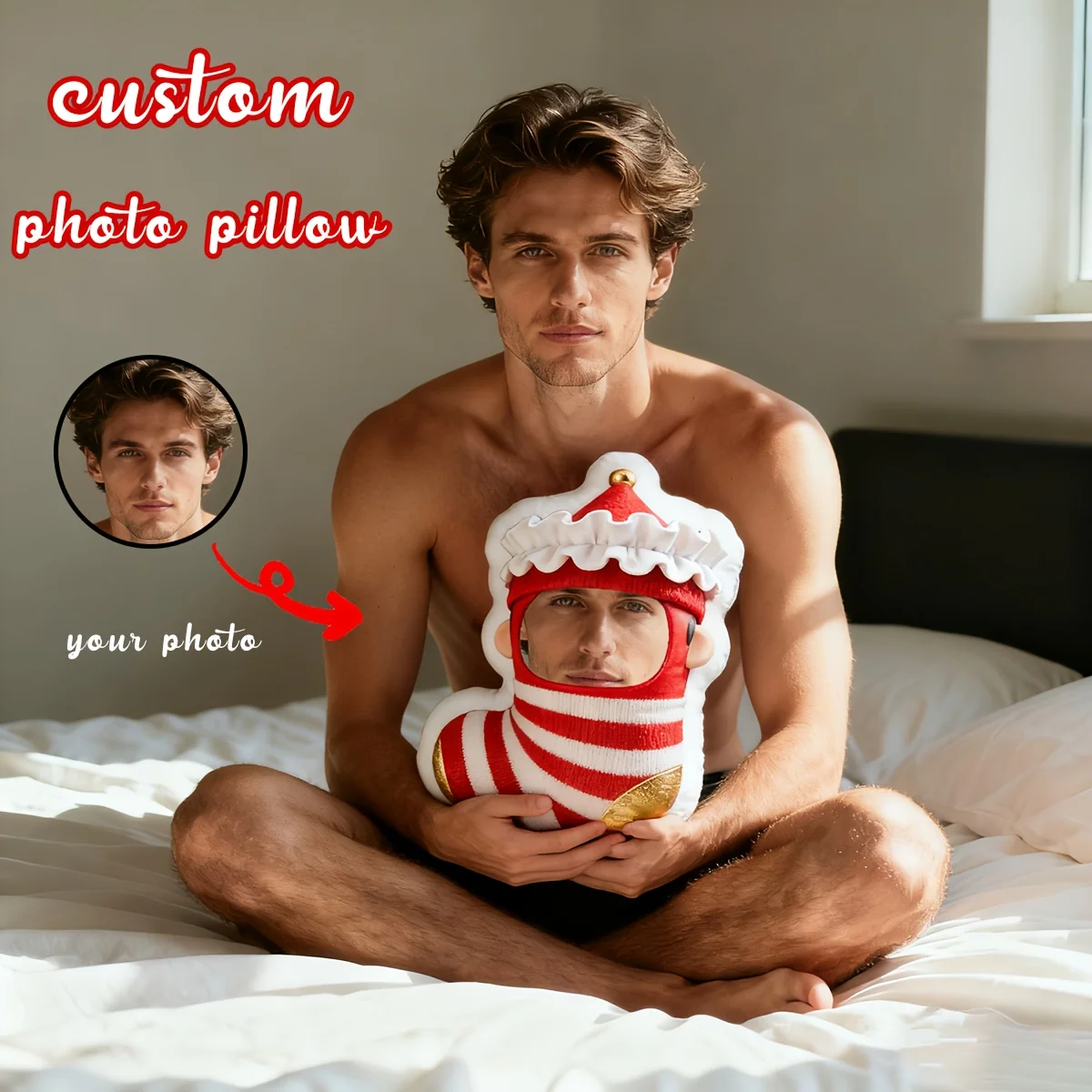 A Custom-Themed Photo Pillow, Upload Your Personalized Photo, Christmas Stockings, Suitable for Father'S Day, Mother'S Day, Hall