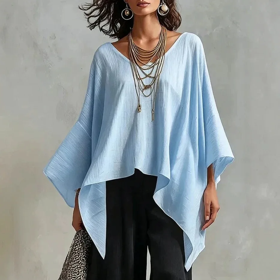 Women's V Neck Batwing Sleeve Blouse Asymmetrical Hem Loose Fit Elegant Trendy Casual Commute Office Daily Wear Long Sleeve Top