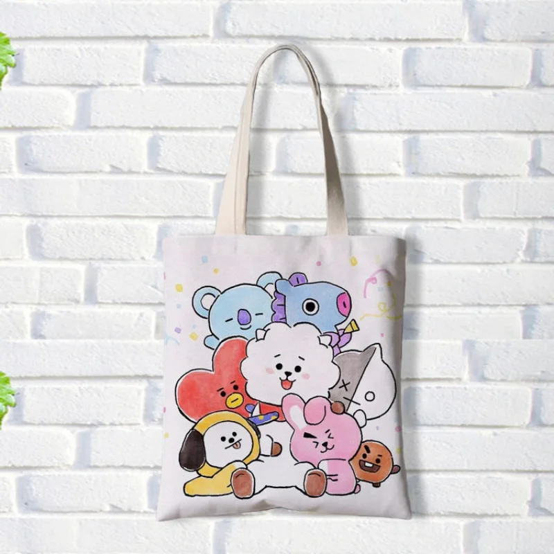 Anime Cartoon BT21 Canvas Bag Tata Cooky Shooky Y2K Bag New Cute Fashion Casual Printed Shoulder Bag Gift for Friends