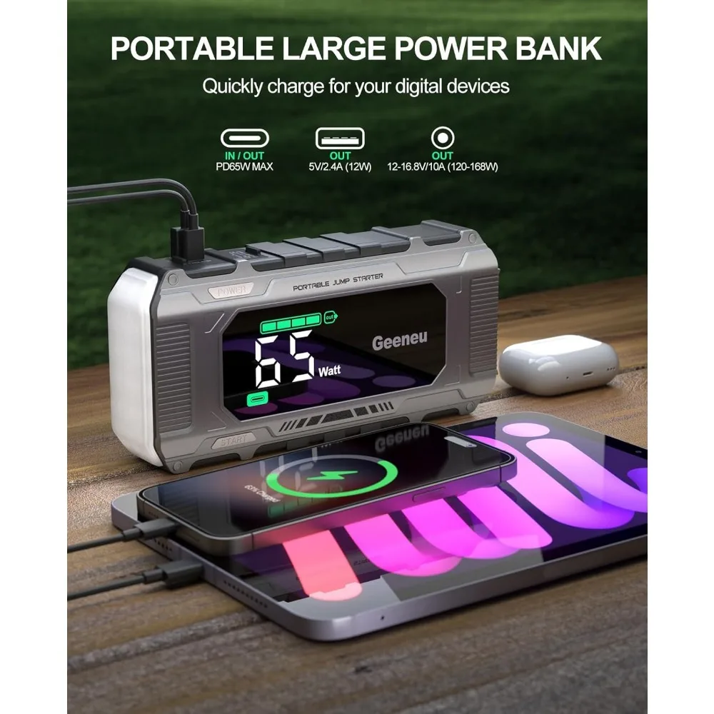 سيارة الانتقال كاتب بطارية البلوز حزمة 8000A 65W PD شحن سريع، المحمولة 12V شاحن بطارية السيارة الداعم صندوق الانتقال (جميع الغاز / 12.0