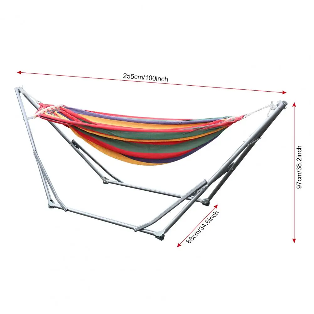 Double Hammock with Space Saving Metal Stand and Carrying Bag, Indoor Hammock Stand, Strong Load-Bearing, Striped Print,