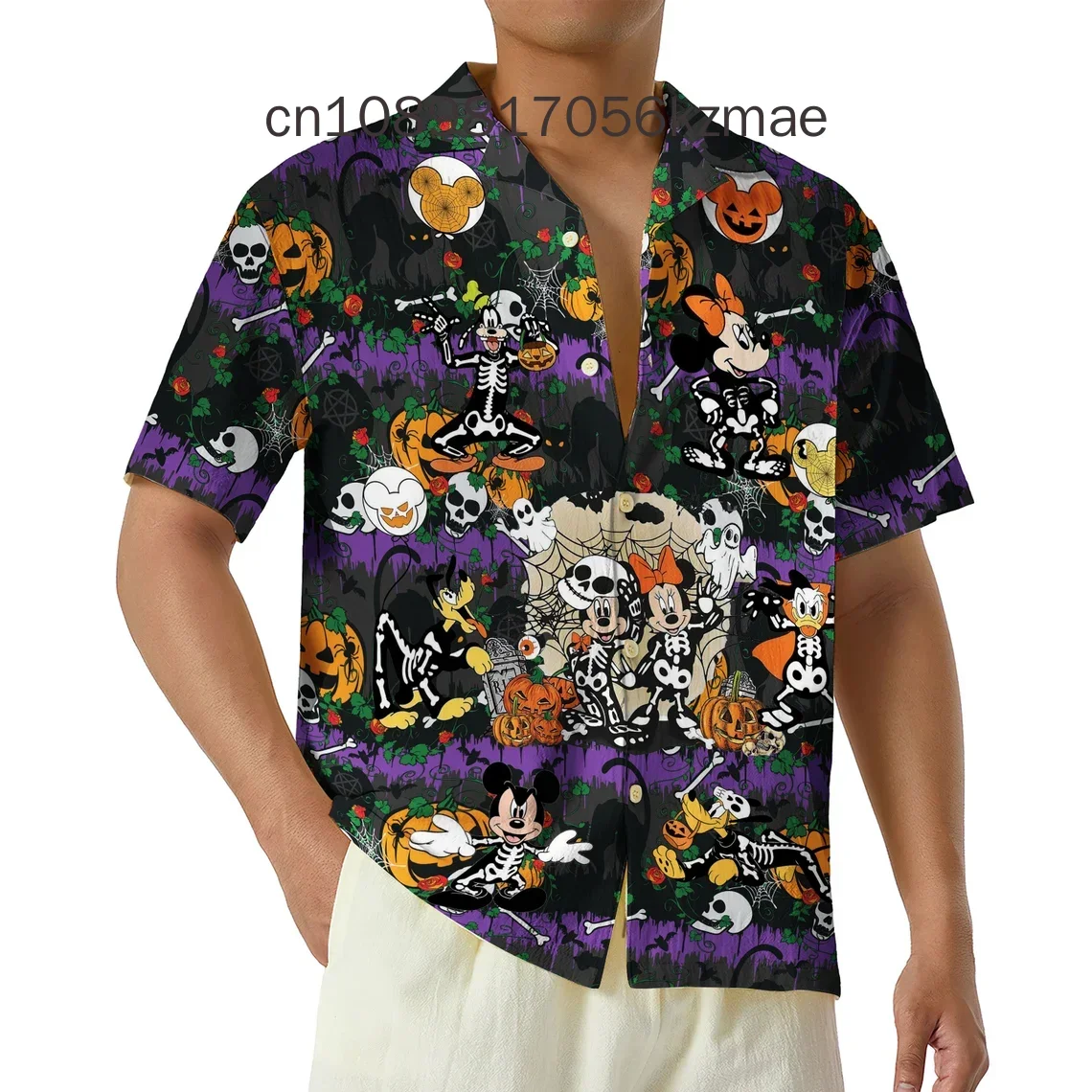 

2024 New Scary Pumpkin Mickey and Friends Hawaiian Shirt Men's and Women's Children's Disney Halloween Short Sleeved Shirts