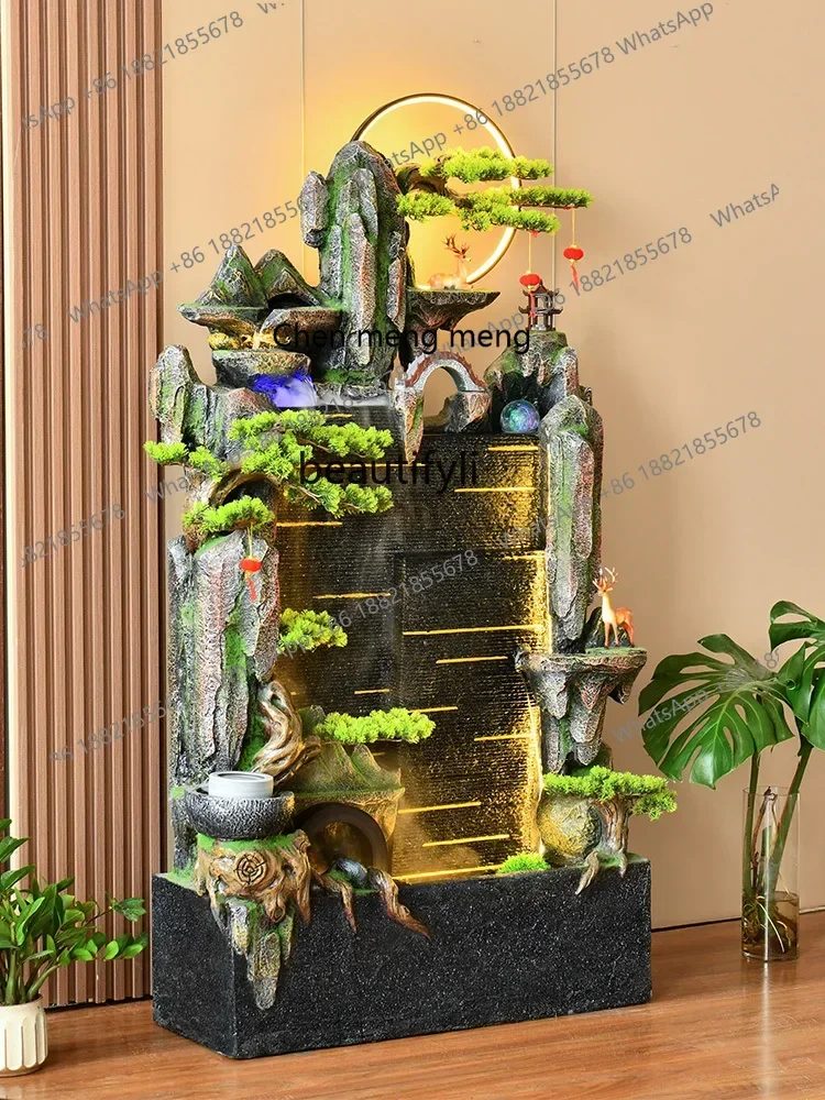 Living Room Rockery Water Curtain Wall Screen Wind Belt Fish Tank Bluetooth Smart Audio Hallway Lucky Fengshui Wheel Ornaments