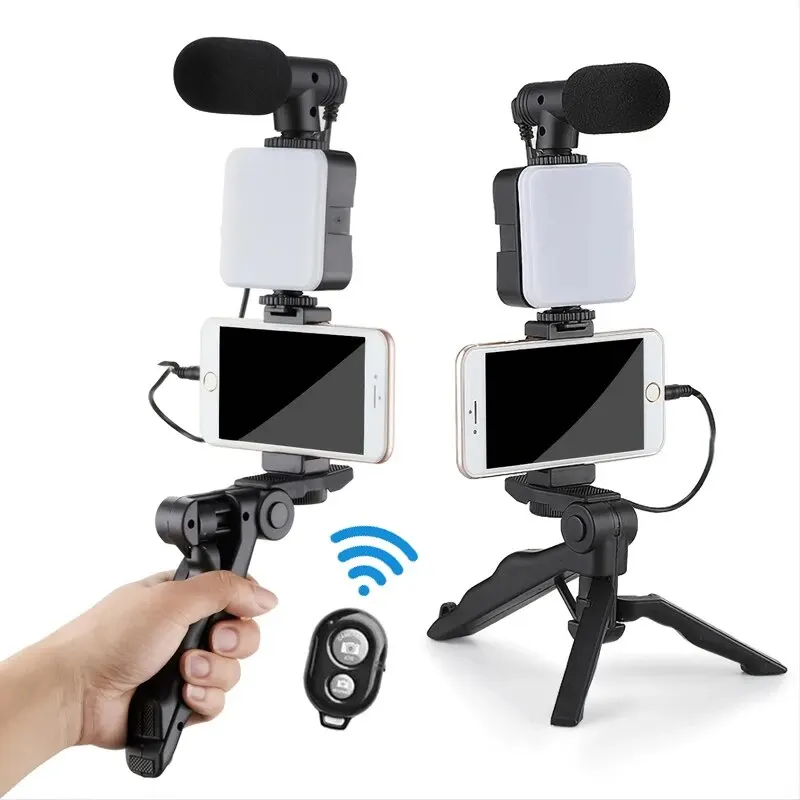 Smartphone Vlogging Kit mit Stativ Telefonhalter Mini Mikrofon LED Fülllicht Starter für TikTok Live Stream Video YouTube