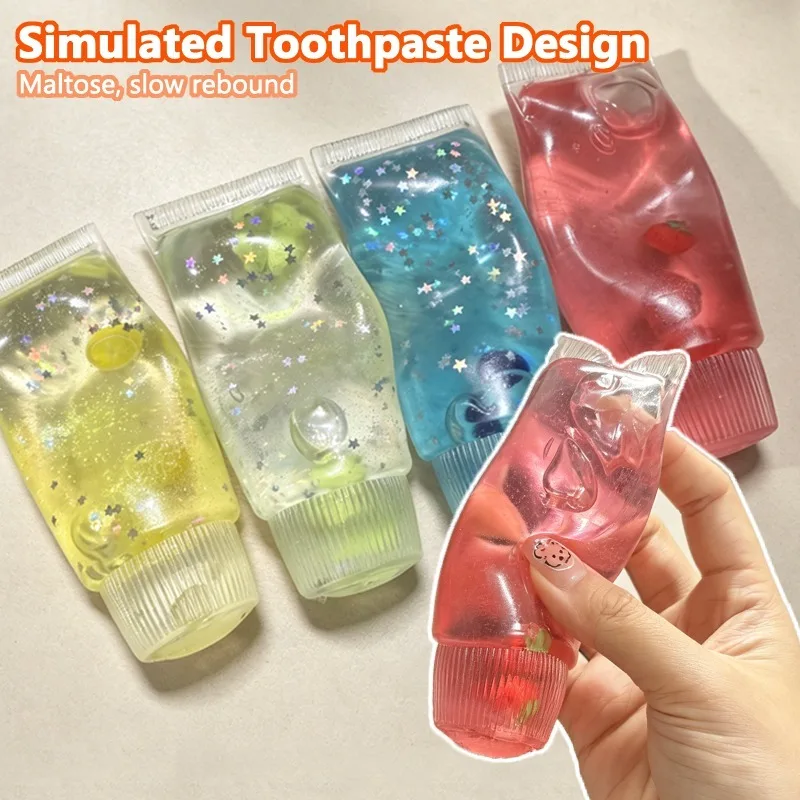 Clear Glitter Toothpaste Shape Squishy Squeeze Slow Rising Deformable Fidget Toy For Adults Portable Stress Relief Sensory Toy