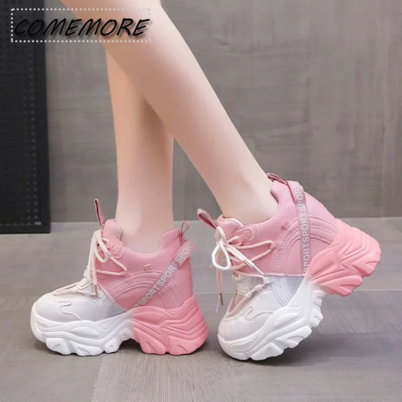 Women\'s Platform Chunky Sneakers Woman Fashion Sports Shoes Pink White Sport Sneaker Tennis Female Elegant Zapatillas Lace-up