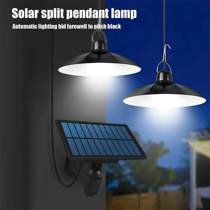 

Solar Pendant Light Outdoor Waterproof LED Lamp Double-head Chandelier Decorations with Remote Control for Indoor Shed Barn Room