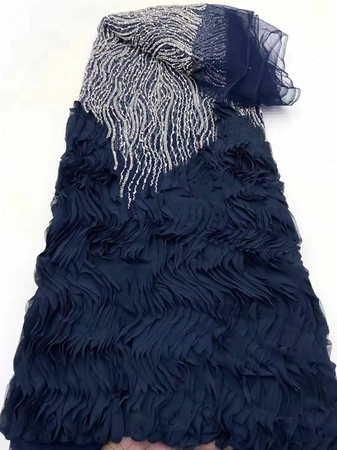 Tela de encaje de malla con cuentas francesas para mujer, lujoso vestido de tul nigeriano, encaje de lentejuelas africanas, costura de vestido de noche
