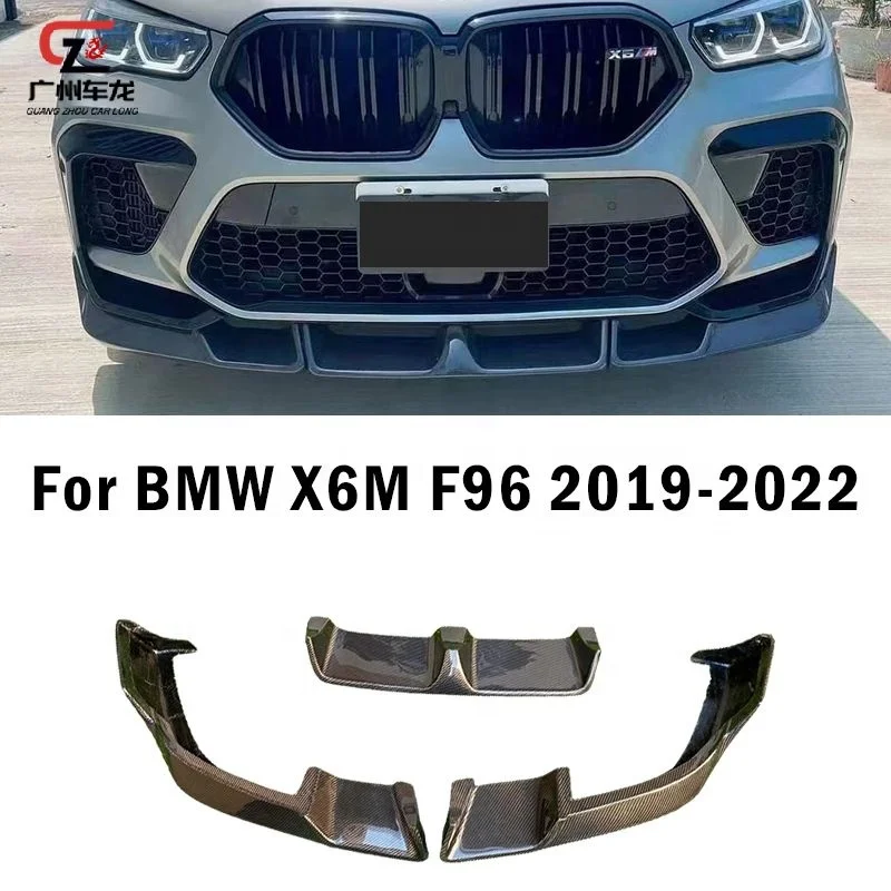 Real Carbon Fiber LD Style Car Bumper Sporty Front Splitter Lip For BMW X6M F96 2019-2022 Car Bodykit Exterior Accessory Parts