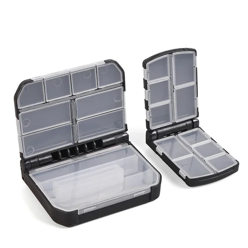 Mini caja de almacenamiento de aparejos de pesca voladores, doble cara, 10/12 compartimentos, gancho, caja de almacenamiento de cebo, accesorios de pesca, 2 tamaños
