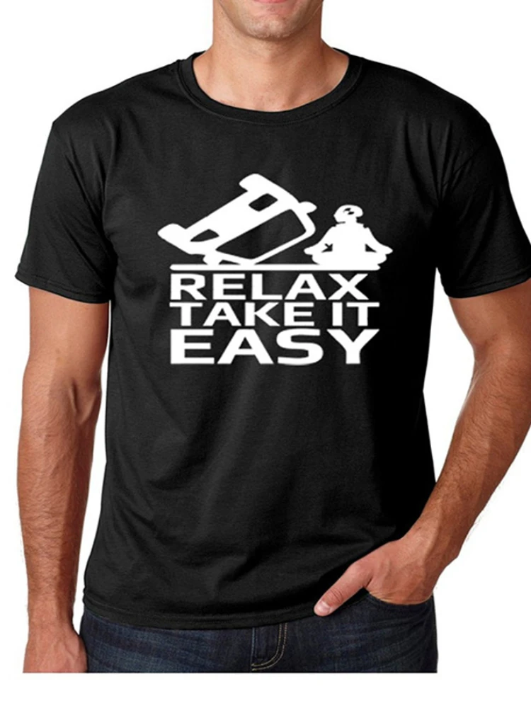 Relax, Take It Easy. Funny Yoga Graphic T-Shirt Short Sleeve Casual 100% Cotton O-Neck Summer Mens T-shirt Size S-3XL