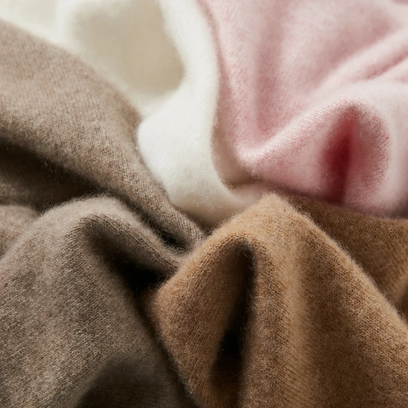 Autumn/Winter Women's 100% Pure Cashmere Pullover Casual Solid Knitted Sweater Loose Curled Edge One Word Neck Tops Warm Jumper