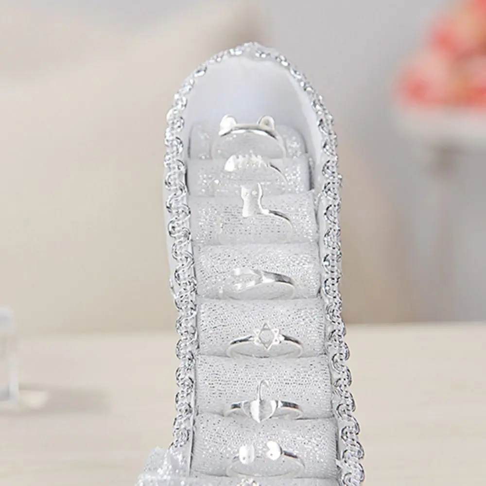 

High-heeled Shoes Velvet Ring Display Stand Luxury Flower Jewelry Rack Stand Display Lace Rose Earrings Stand Holder Display