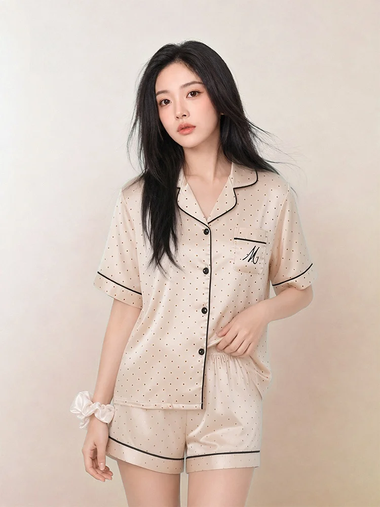 Women's Summer Sleepwear Short Sleeve Water Light Silk Home Clothes Set Cool Feeling Outwear Ice Silk Home Clothes Pinkbread