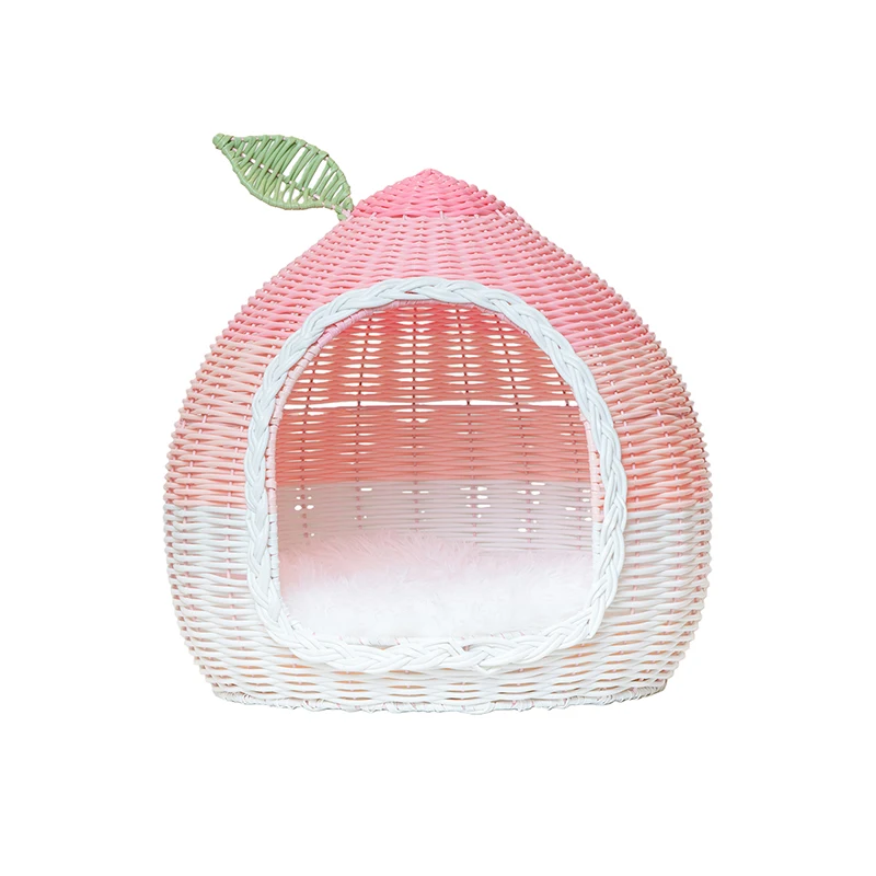 2026 New Design Hand-woven Semi-enclosed Warming Cat Bed Cute Style Rattan Pet cat Sleeping Cave Portable