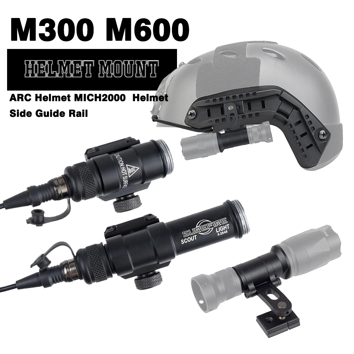 

Tactical ARC Helmet Mount Side Guide Rail Fit For Weapons Flashlight Surefire M300 M300B M300C Light Series