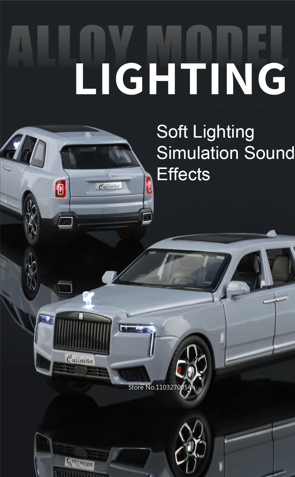 1:32 Rolls-Royce Cullinan Dawn Modell Spielzeug Druckguss Legierung Auto Sound Licht Zurückziehen Türen Geöffnet Miniatur Autos Simulation Ornament – Detail 6