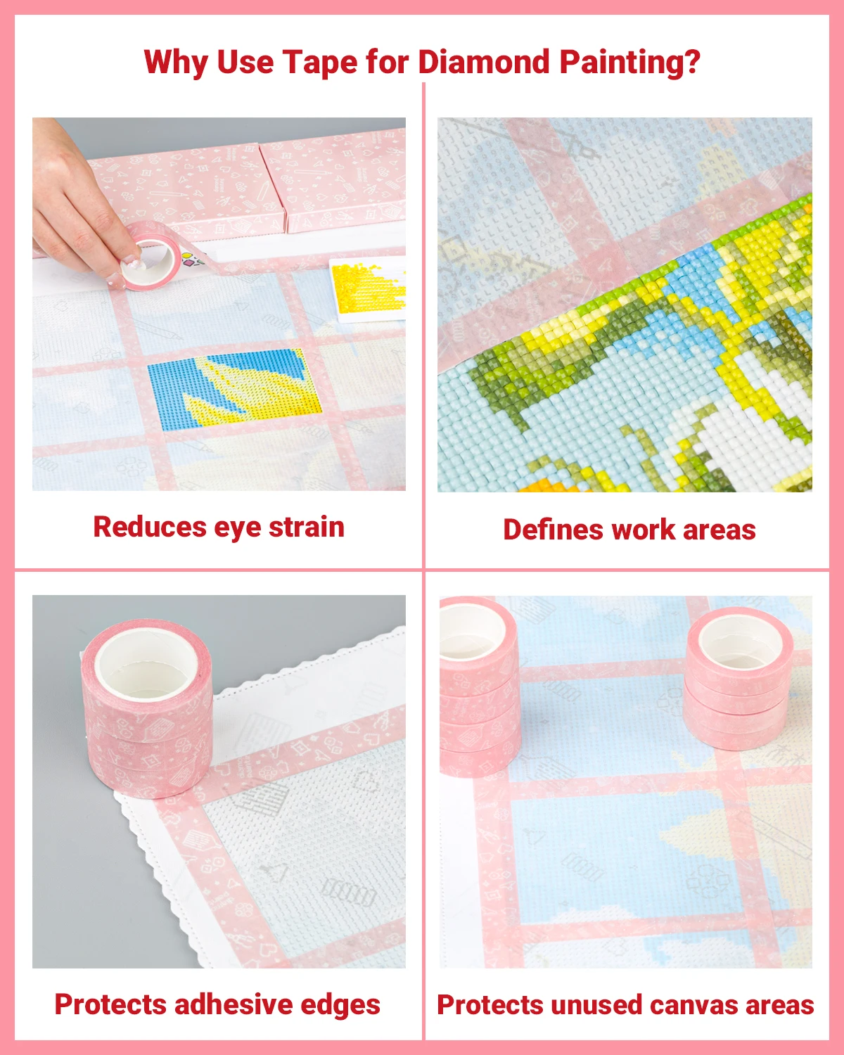 12pcs Diamond Painting Tape Diamond Art Accessories and tools, Diamond Painting Masking Tape, Diamond Art Supplies Pink Tape