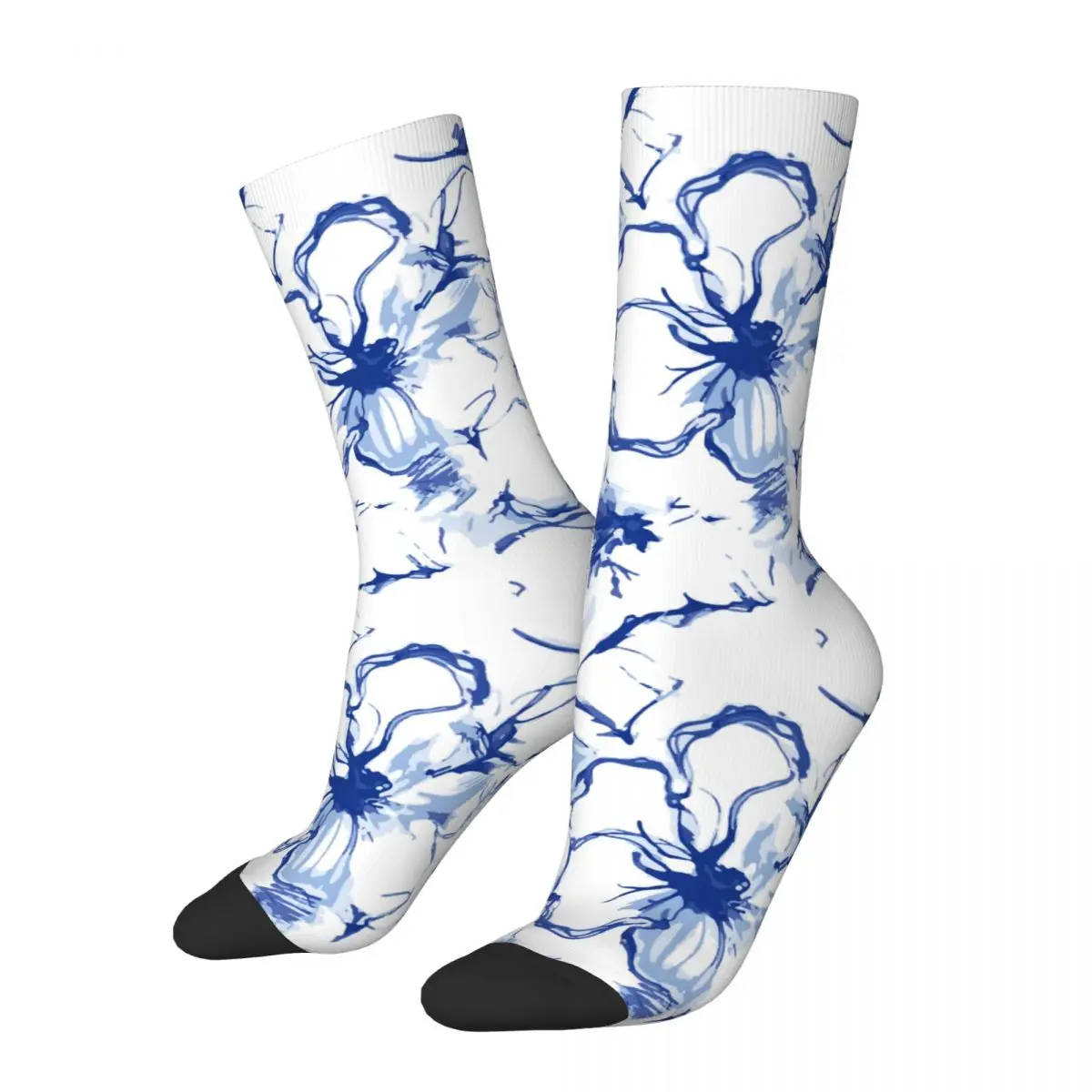 Blue White Ink and Wash Flowers Socks Male Mens Women Spring Stockings Polyester