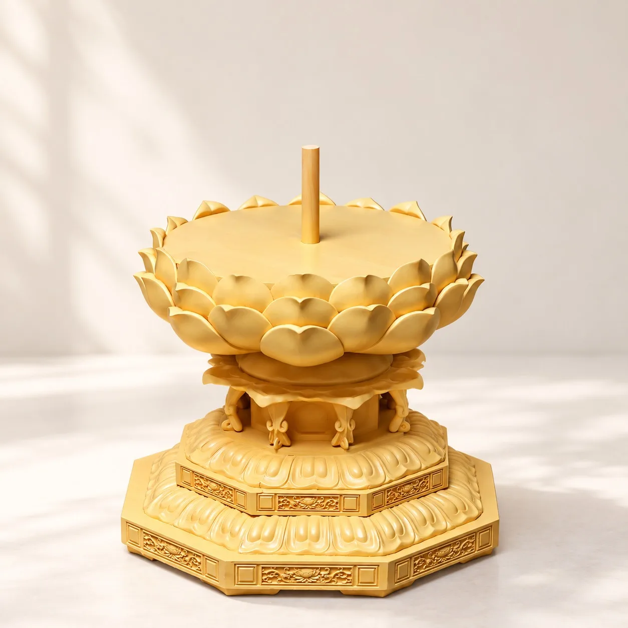 Hand Carved Wood Octagonal Lotus Pedestal Stand for Chinese Buddhist Shrine Home Altar Living Room Tabletop Zen Decor Gift