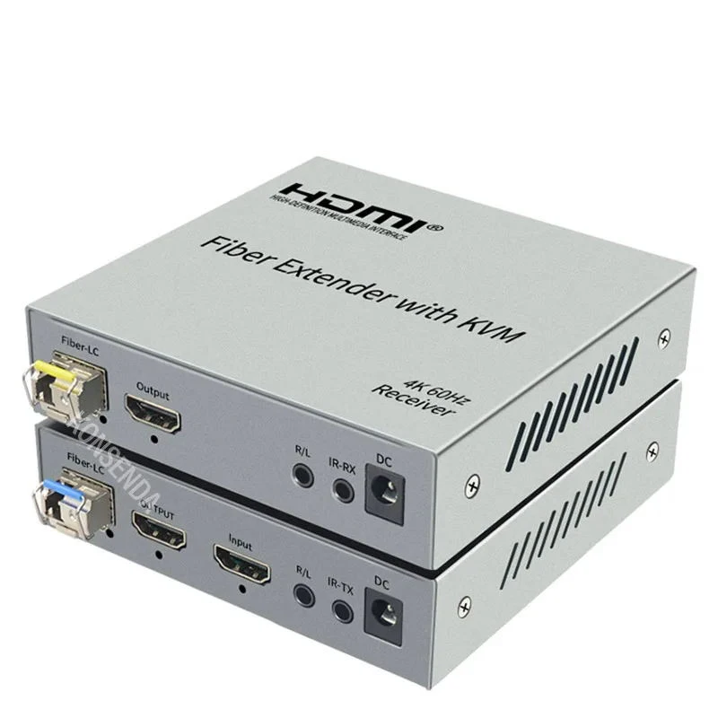 4K 60 HDMI KVM przedłużacz w trybie pojedynczym włókno LC kabel światłowodowy 20Km HDMI USB przedłużacz światłowodu Transceiver klawiatura z myszką