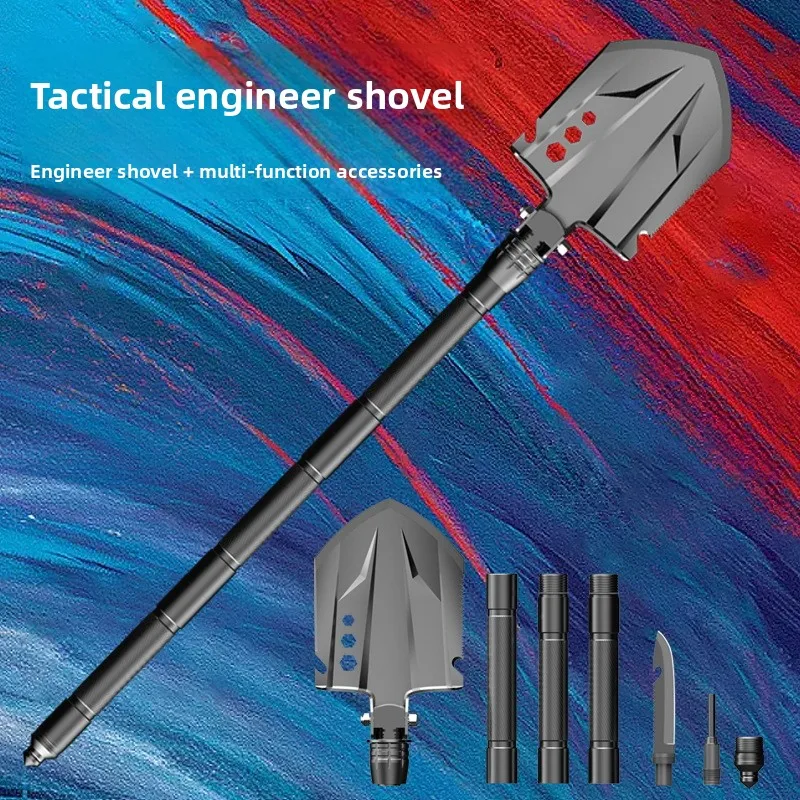 Folding Multi-function Aluminum Alloy Camping Shovel Black Oxide Survival E-tool for Outdoor Hiking Car Emergency Self Defense