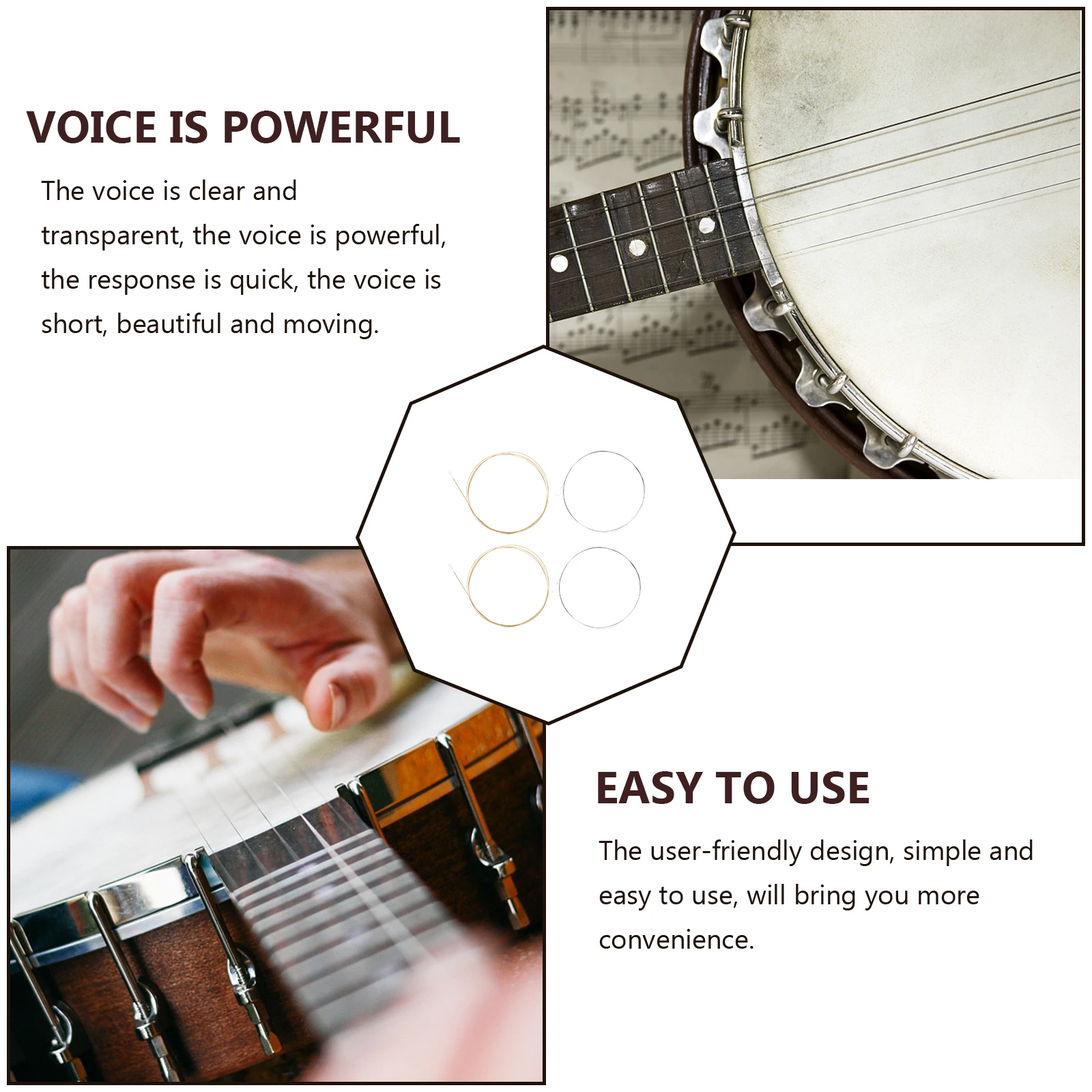 

1Set Heavy-Duty Banjo Strings 4-String Steel Alloy Corrosion-Resistant Reliable Tuning Stability Banjo String Replacements