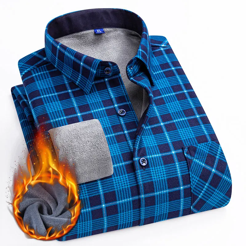 Autumn and winter new fleece shirt men's business thickened warm double-sided fleece casual non-ironing 8XL extra size
