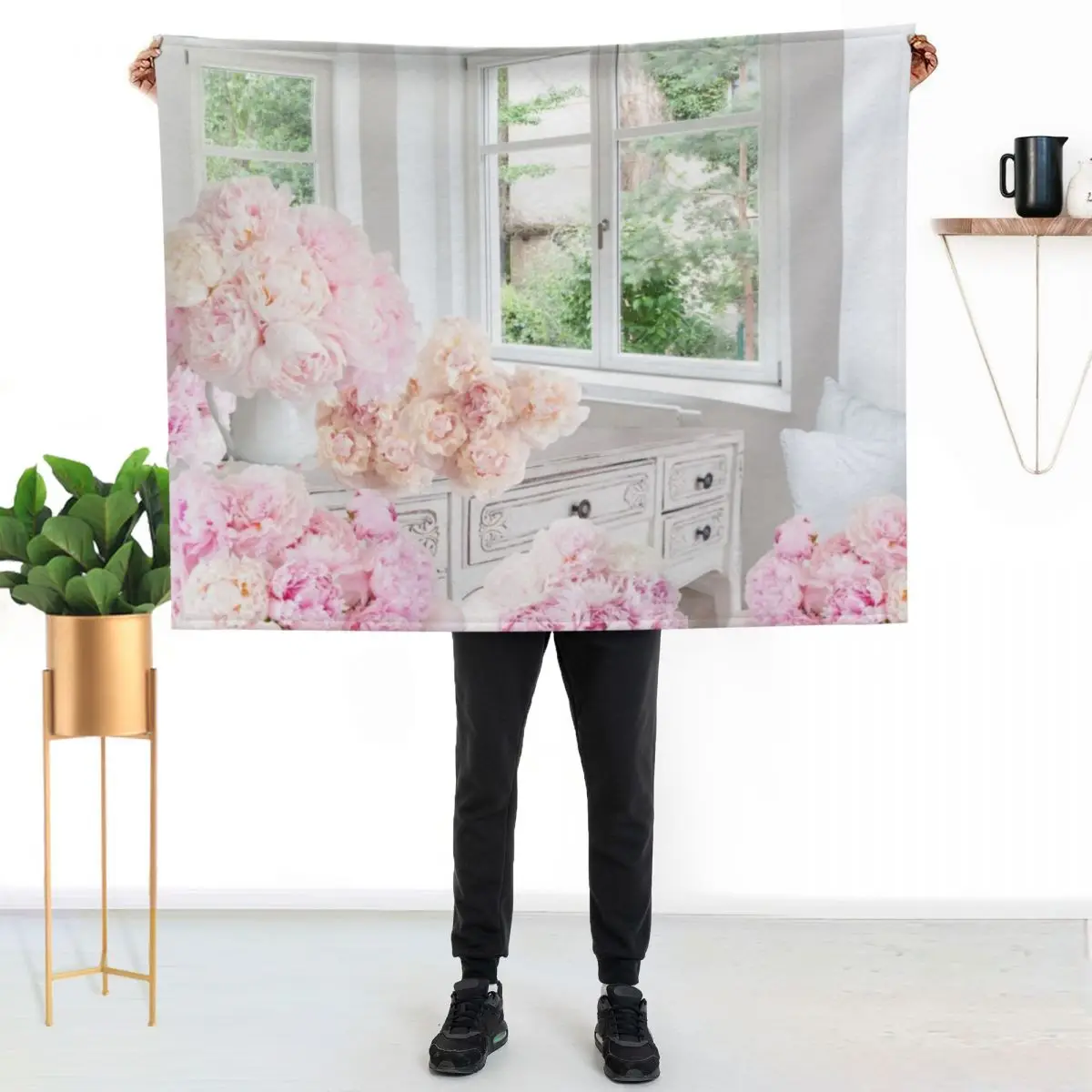 Shabby Chic Beautiful Pink Peonies Flowers Cottage Garden Wedding Decor Gift Throw Blanket Summer Blankets For Sofas Blankets