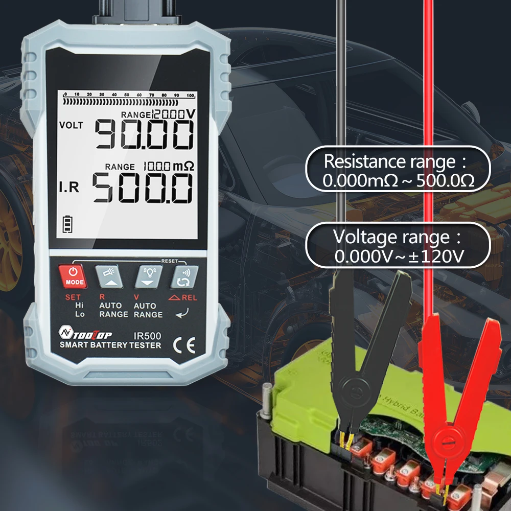 TOOLTOP IR500 IR502 500 Ω akumulator samochodowy wewnętrzny Tester rezystancji wysoka precyzja miernik oporu prądu napięcie baterii