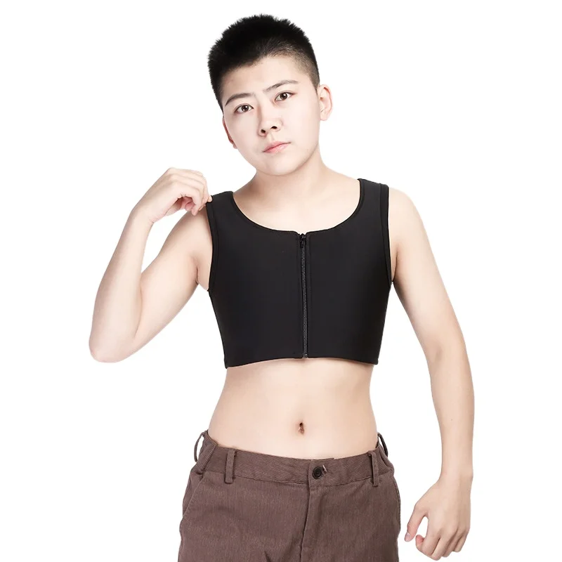 

Lesbian Short Chest Binder Tomboy Tran Trans FTM Les Zipper Chest Breast Binder Shaper Tank Top Vest Shirt Underwear