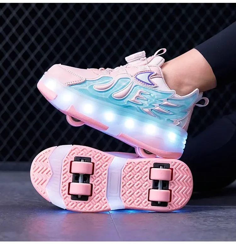 Kid Boys Girls Flashing Roller Skate Shoes Children Fashion LED Light Up Shoes USB Charging Luminous Wheels Sneakers for Street