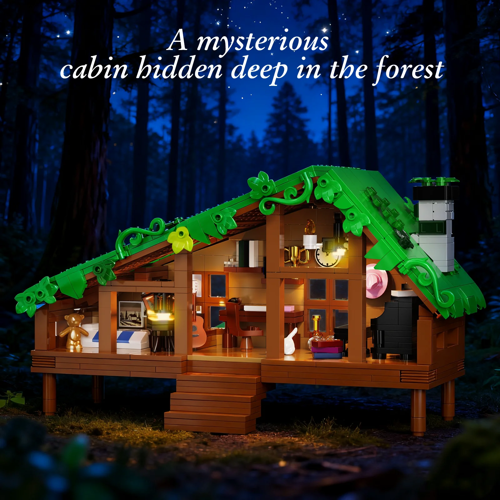 Folk Cabin Building Blocks Set Forest House Model Desktop Display Ornament Creative Home Room Decor Collectible Gifts for Adults