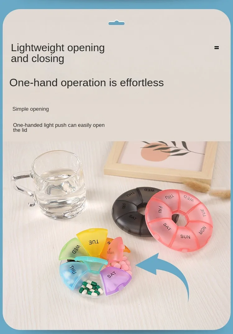 7 Grids Wöchentliche 7 Tage Runde Pille Fall Kunststoff Tablet Candy Box Tragbare Lagerung Tablet Halter Reise Veranstalter Pille Container – Detail 14