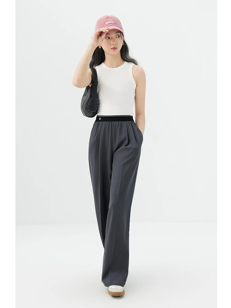 ZIQIAO Comfortable Elastic Waist Drapey Wide Leg Pants for Women 2024 New Loose All-match Floor Mopping Trousers Female