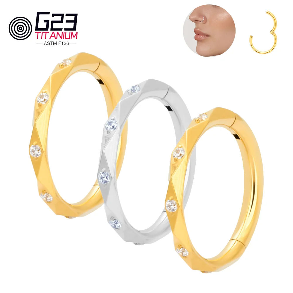 Aro de titanio G23 Daith CZ con bisagras, anillo de paso, anillo de nariz abierto, pequeño tabique Nasal, pendiente de cartílago para mujer, Piercing corporal perforado