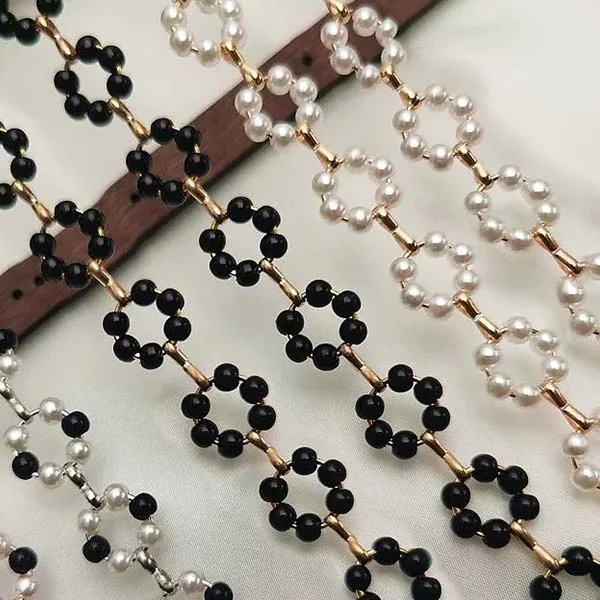 1Meter Imitation Pearl Flower Beaded Chain Flower Bead Copper Necklace Chain Making for Jewelry DIY Handmade Bracelet Components