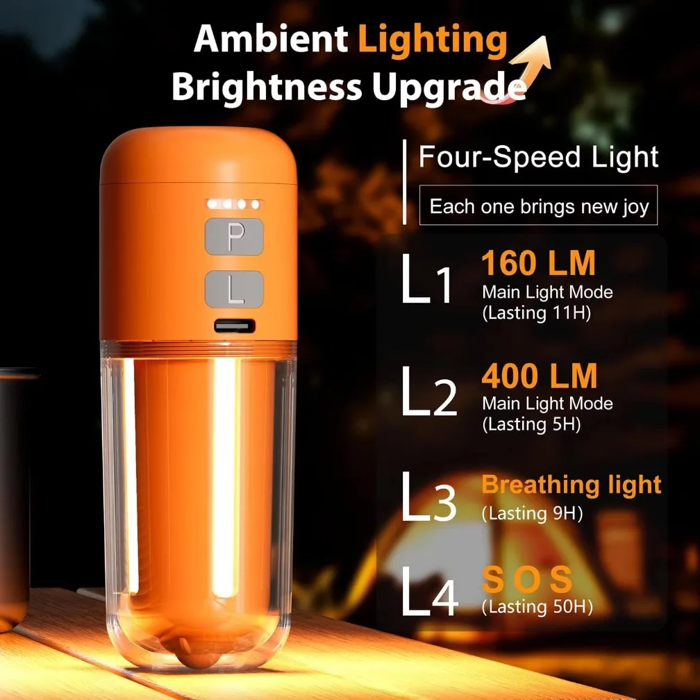 3-in-1 Portable Air Pump with Camping Light 430L/min Fast Inflate Deflate Electric Air Pump, 120g Multifunctional Outdoor Tool
