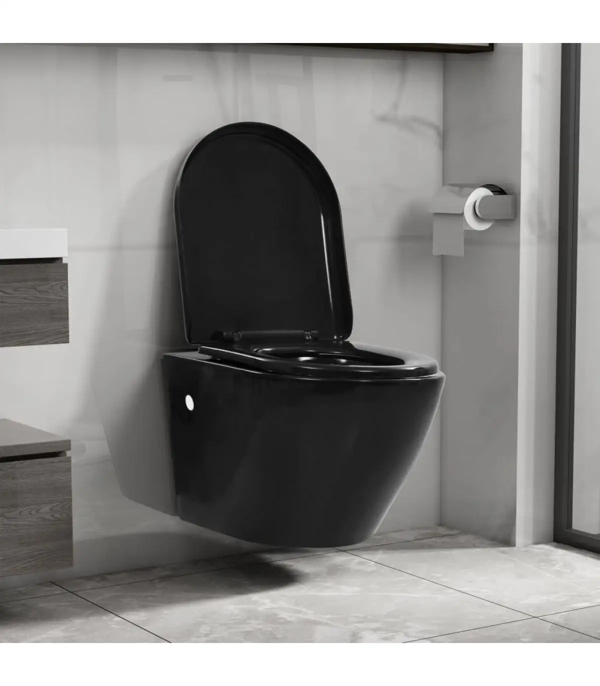 Black ceramic borderless Wall toilet bathrooms