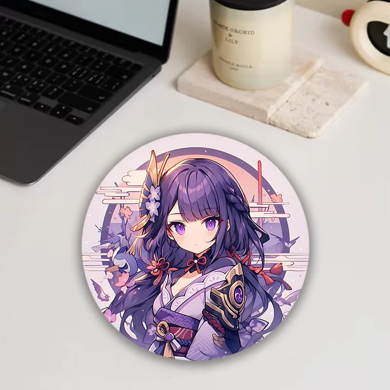 Simpatica ragazza anime Tappetino per mouse circolare Tappetino per scrivania kawaii Accessori per PC Tappetini per mouse Base in gomma antiscivolo adatta per ufficio e giochi