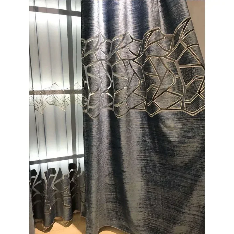 European Luxury Curtains For Living Room Semi Blackout Tulle Premium Crack Geometric Custom Dining Room Bedroom Home Decor Brown