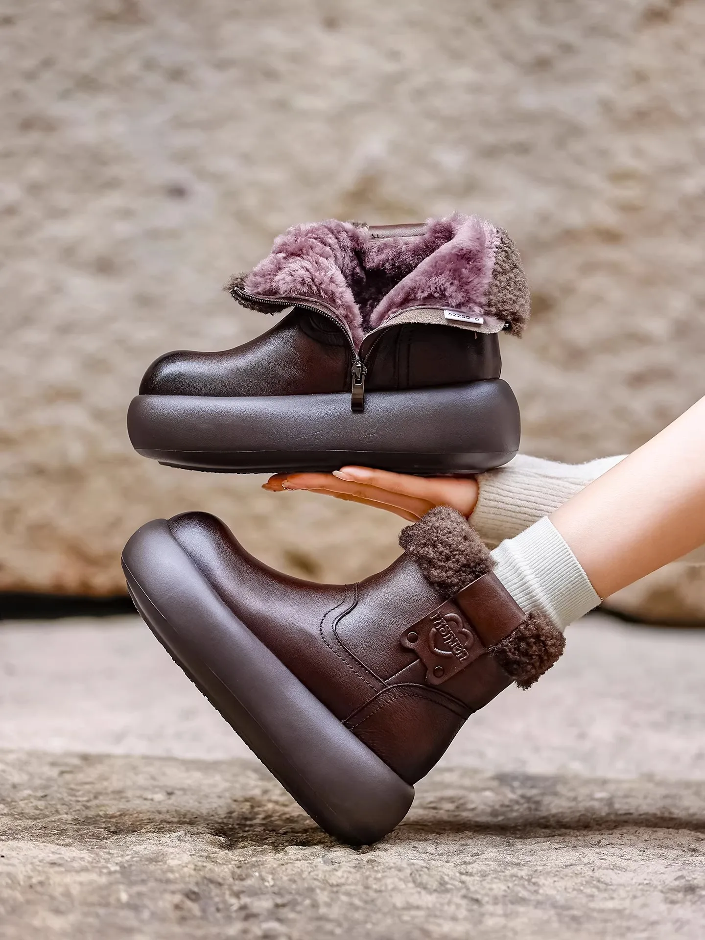 

GKTINOO/Новые зимние ботинки из утолщенной шерсти, нескользящие непромокаемые зимние ботинки из натуральной кожи на толстой подошве, теплая плюшевая обувь, короткие сапоги