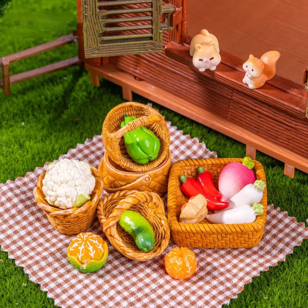 2pcs Mini 1/12 Dollhouse Rattan Frame Cute Hand-woven Fruit Vegetable Food Storage Basket Resin 10 Styles
