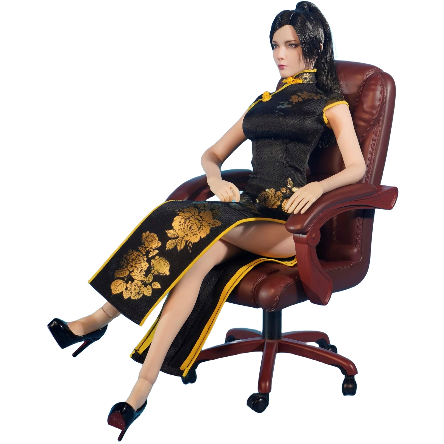 

HiPlay 1/6 Doll Clothes Black and Gold New Chinese-style Printed Cheongsam For Action Figure