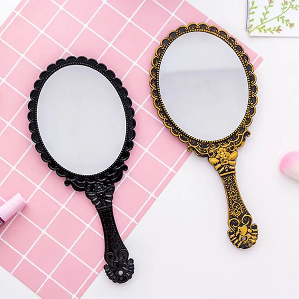 Ladies Retro Creative Makeup Mirrors Handhold Mirrors Pattern Handle Lace Mirrors